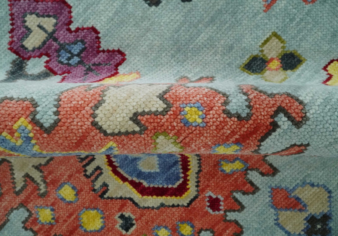 6x9, 8x10, 9x12, 10x14 and 12x15 Wool Traditional Persian Blue and Ivory Colorful Hand knotted Oushak Area Rug | TRDCP1058 - The Rug Decor