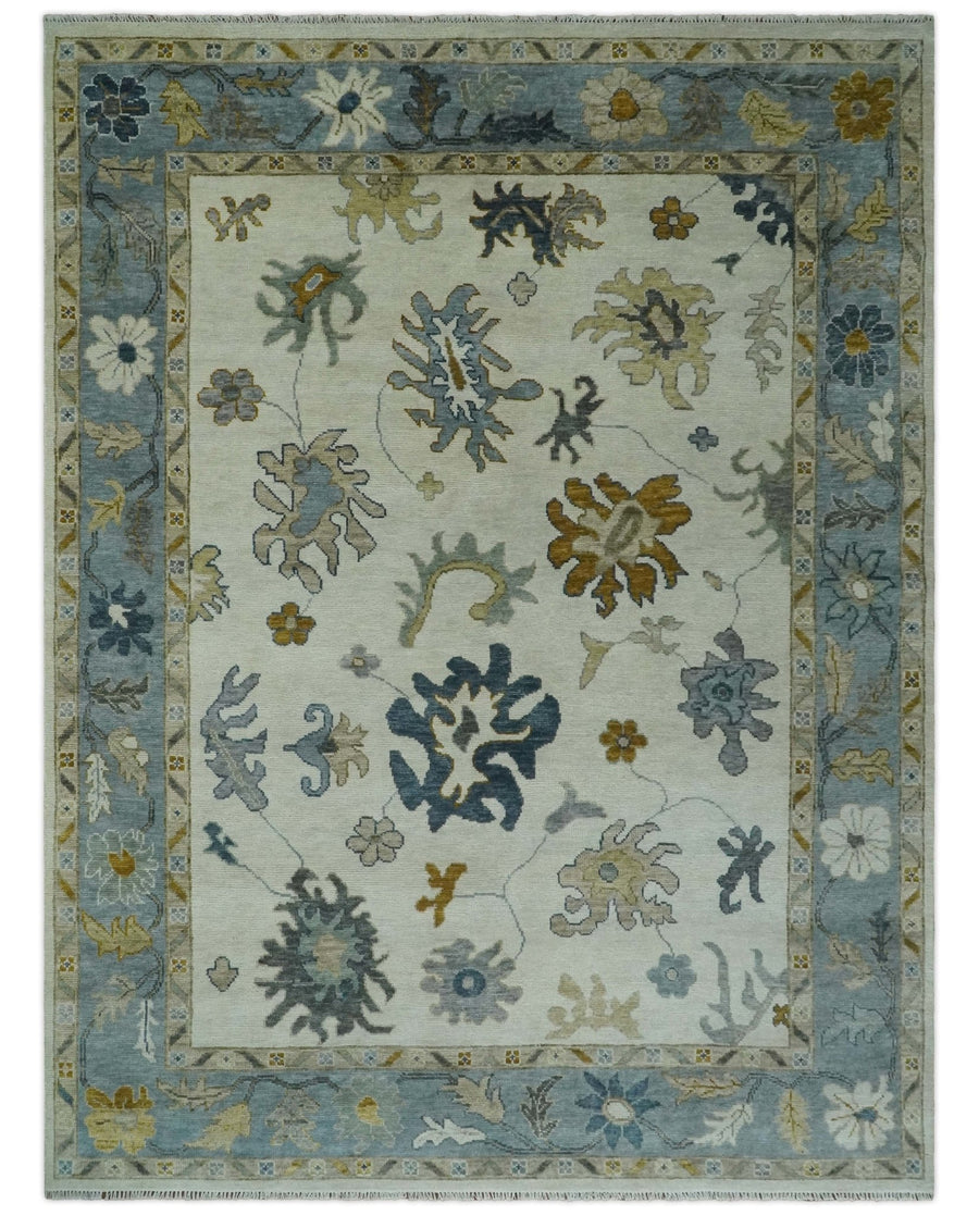 6x9, 8x10, 9x12, 10x14 and 12x15 Wool Traditional Persian Ivory and Silver Hand knotted Oushak Area Rug | TRDCP1177 - The Rug Decor