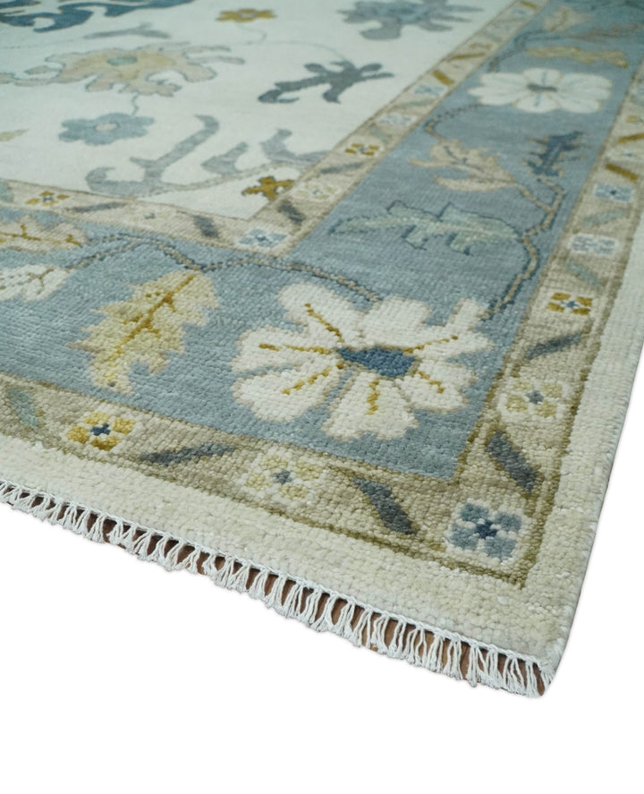 6x9, 8x10, 9x12, 10x14 and 12x15 Wool Traditional Persian Ivory and Silver Hand knotted Oushak Area Rug | TRDCP1177 - The Rug Decor