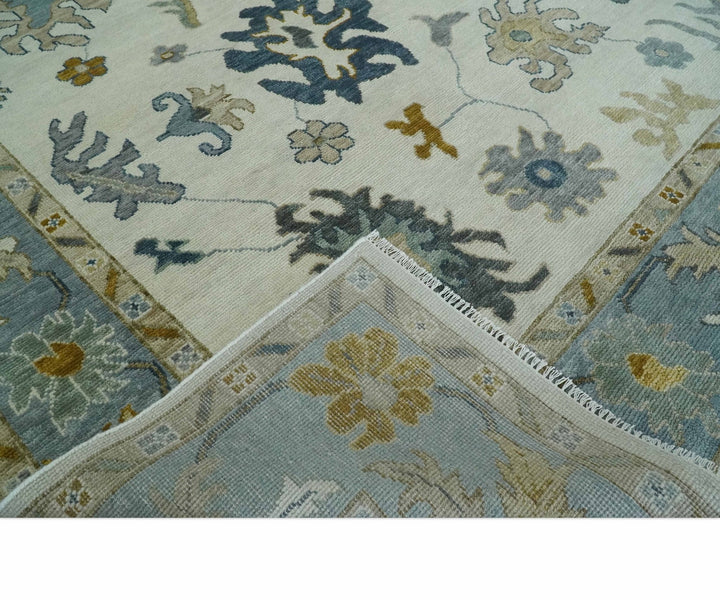 6x9, 8x10, 9x12, 10x14 and 12x15 Wool Traditional Persian Ivory and Silver Hand knotted Oushak Area Rug | TRDCP1177 - The Rug Decor