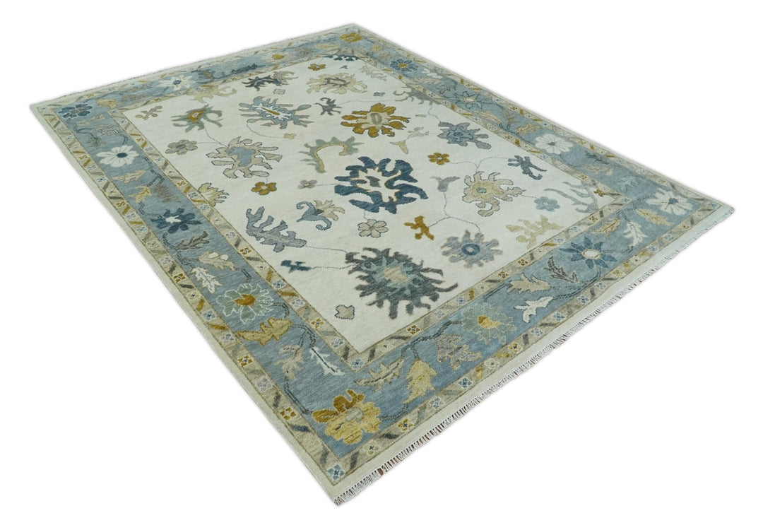6x9, 8x10, 9x12, 10x14 and 12x15 Wool Traditional Persian Ivory and Silver Hand knotted Oushak Area Rug | TRDCP1177 - The Rug Decor