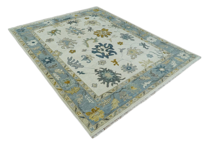 6x9, 8x10, 9x12, 10x14 and 12x15 Wool Traditional Persian Ivory and Silver Hand knotted Oushak Area Rug | TRDCP1177 - The Rug Decor