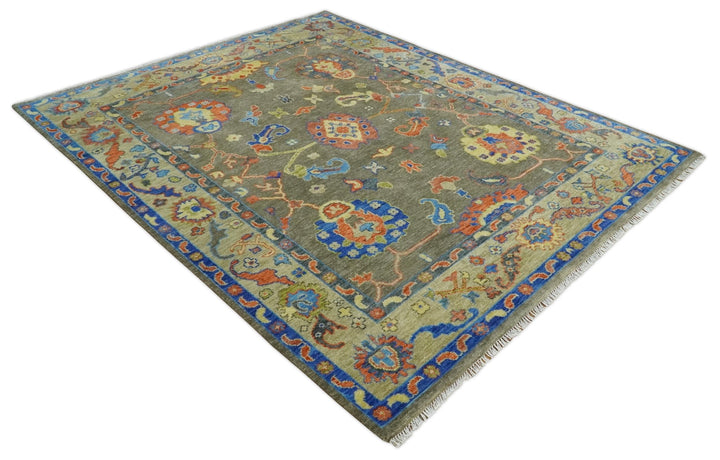6x9, 8x10, 9x12, 10x14 and 12x15 Wool Traditional Persian Olive and Blue Vibrant Colorful Hand knotted Oushak Area Rug | TRDCP1079 - The Rug Decor