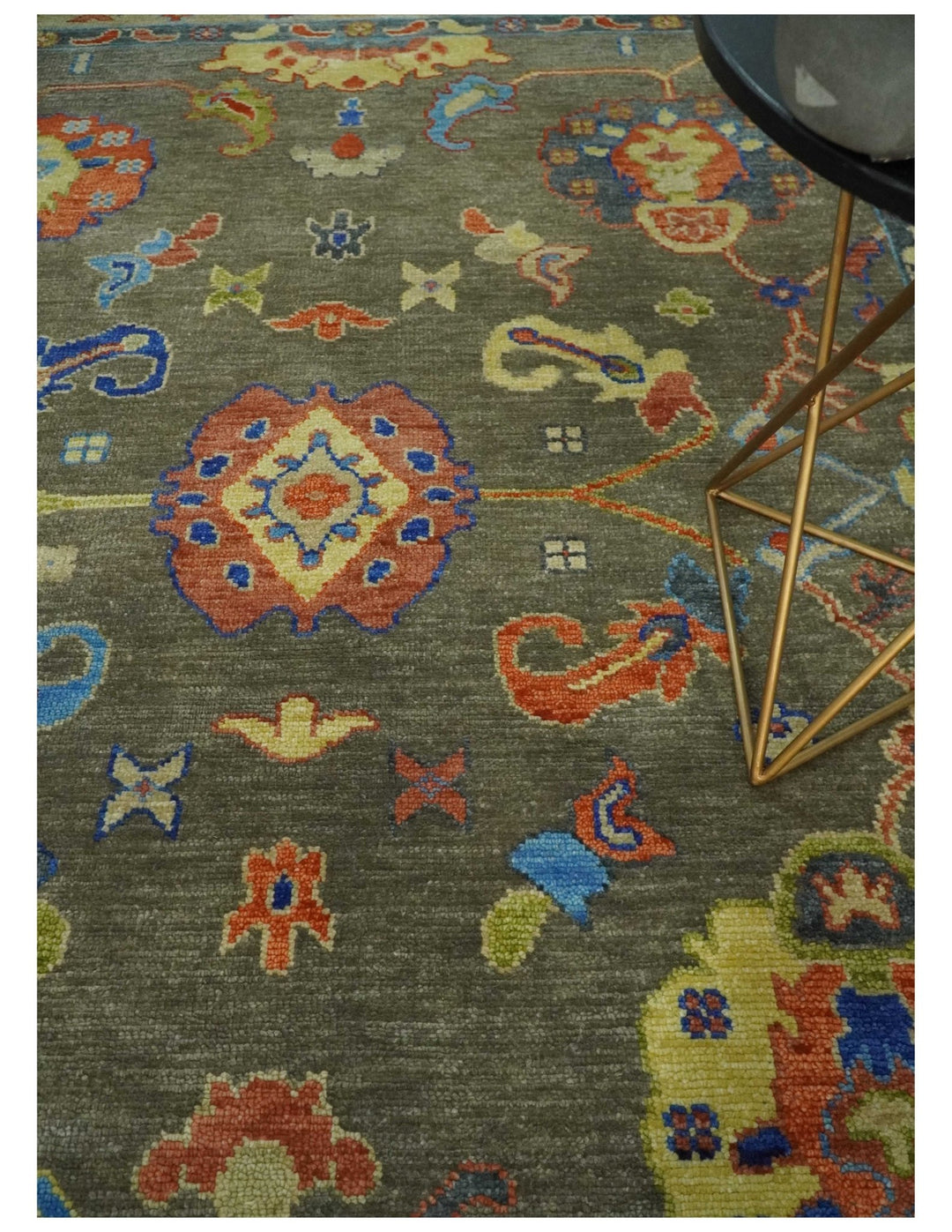 6x9, 8x10, 9x12, 10x14 and 12x15 Wool Traditional Persian Olive and Blue Vibrant Colorful Hand knotted Oushak Area Rug | TRDCP1079 - The Rug Decor