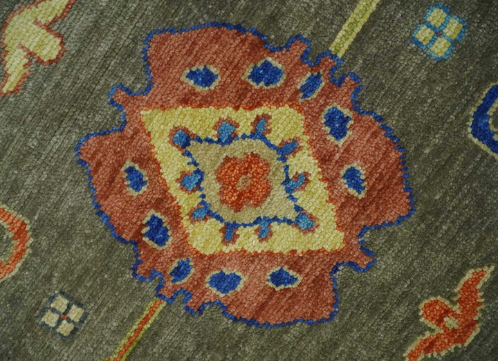 6x9, 8x10, 9x12, 10x14 and 12x15 Wool Traditional Persian Olive and Blue Vibrant Colorful Hand knotted Oushak Area Rug | TRDCP1079 - The Rug Decor