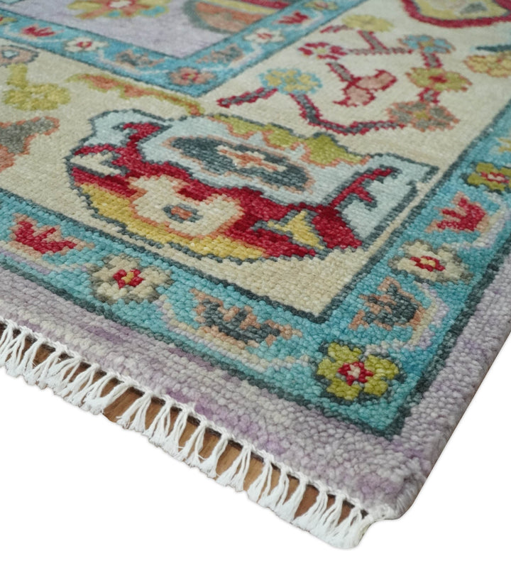 6x9, 8x10, 9x12, 10x14 and 12x15 Wool Traditional Persian Pink and Beige Vibrant Colorful Hand knotted Oushak Area Rug | TRDCP1046 - The Rug Decor
