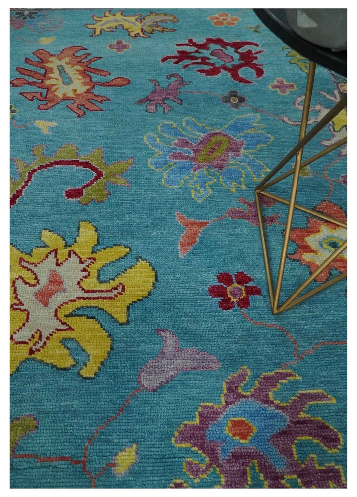 6x9, 8x10, 9x12, 10x14 and 12x15 Wool Traditional Persian Teal and Ivory Vibrant Colorful Hand knotted Oushak Area Rug | TRDCP1069 - The Rug Decor