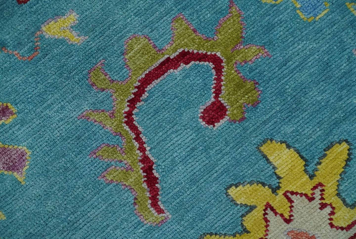 6x9, 8x10, 9x12, 10x14 and 12x15 Wool Traditional Persian Teal and Ivory Vibrant Colorful Hand knotted Oushak Area Rug | TRDCP1069 - The Rug Decor