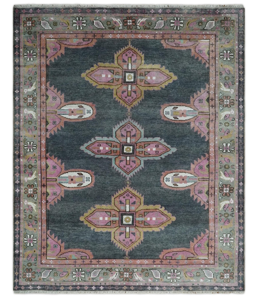6x9 and 8x10 Hand Knotted Gray, Silver and Pink Traditional Wool Area Rug - The Rug Decor