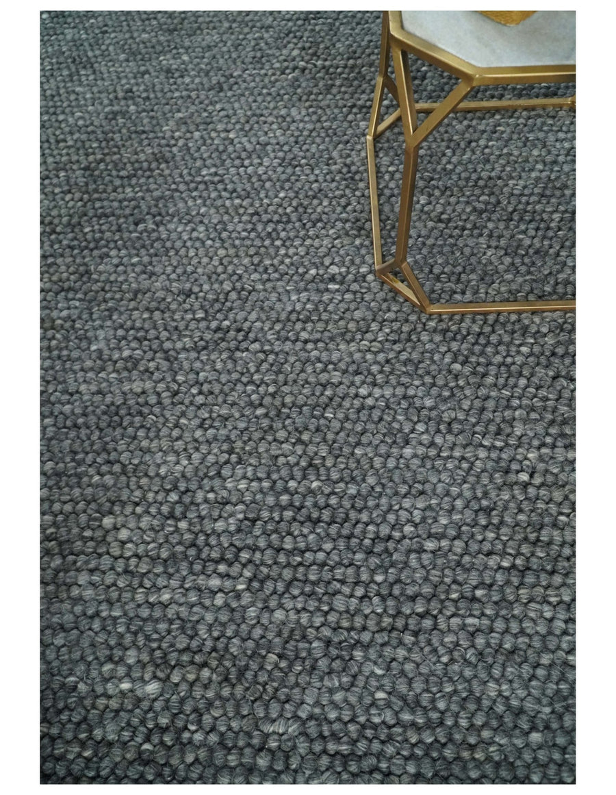6x9 and 8x10 Solid Charcoal Gray Wool Blend Felted Chunky Hand Woven Area Rug | DOV2 - The Rug Decor