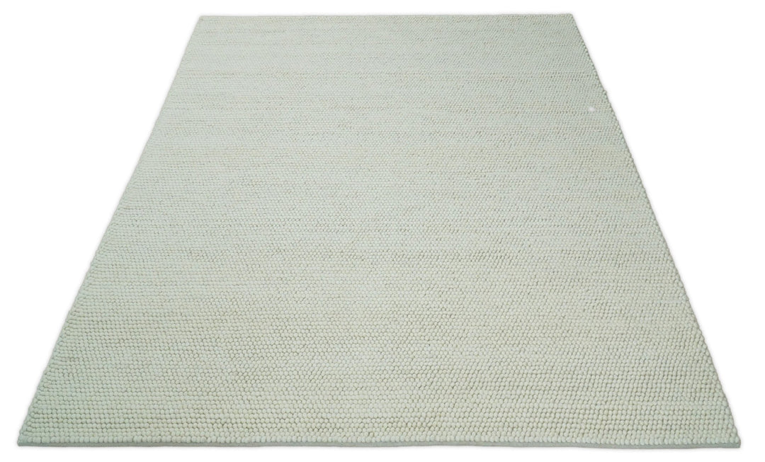 6x9 and 8x10 Solid Ivory Wool Blend Felted Chunky Hand Woven Area Rug | DOV1 - The Rug Decor