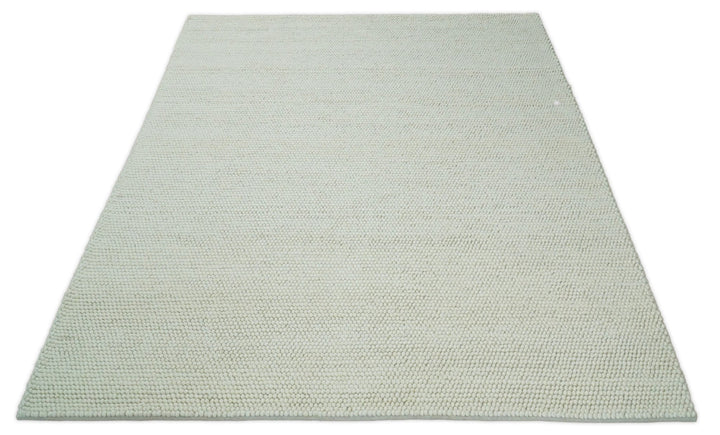 6x9 and 8x10 Solid Ivory Wool Blend Felted Chunky Hand Woven Area Rug | DOV1 - The Rug Decor