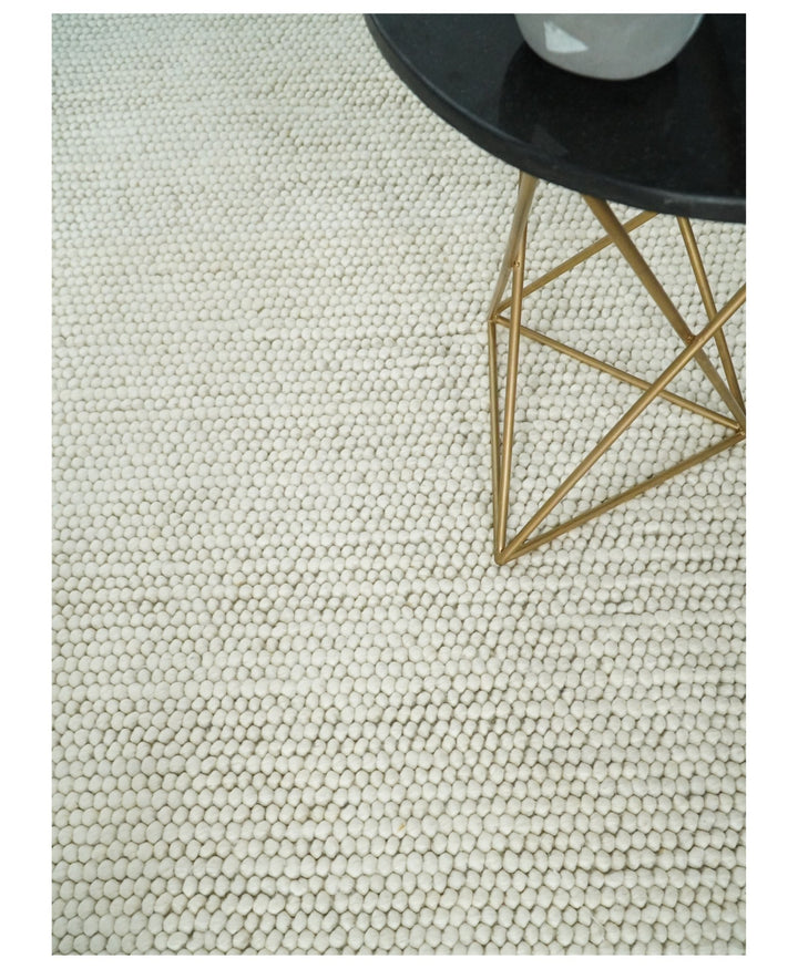 6x9 and 8x10 Solid Ivory Wool Blend Felted Chunky Hand Woven Area Rug | DOV1 - The Rug Decor