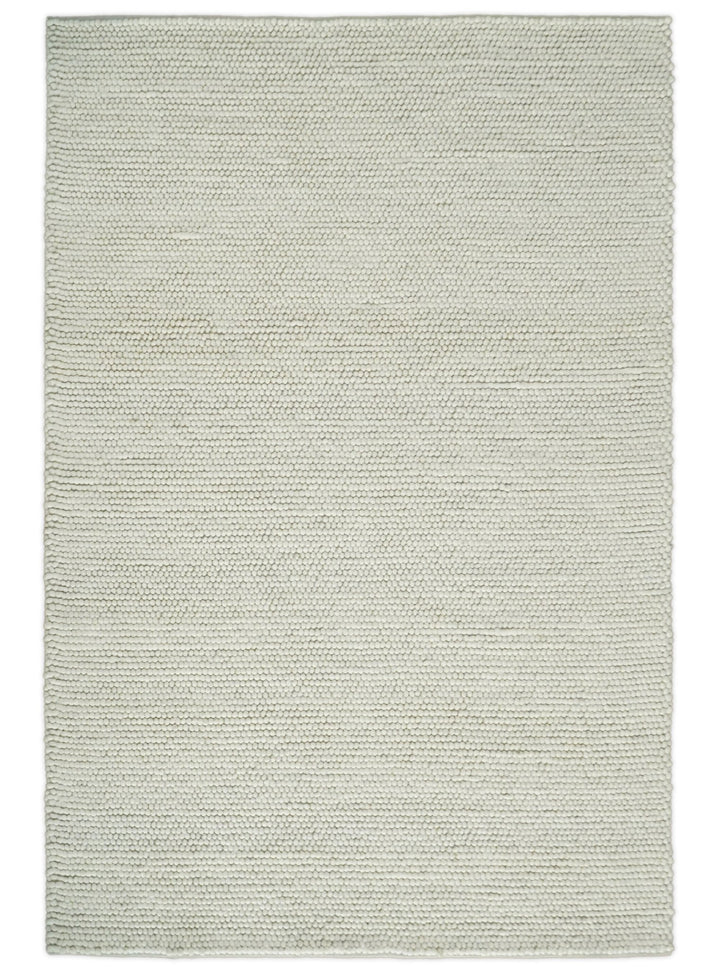 6x9 and 8x10 Solid Ivory Wool Blend Felted Chunky Hand Woven Area Rug | DOV1 - The Rug Decor