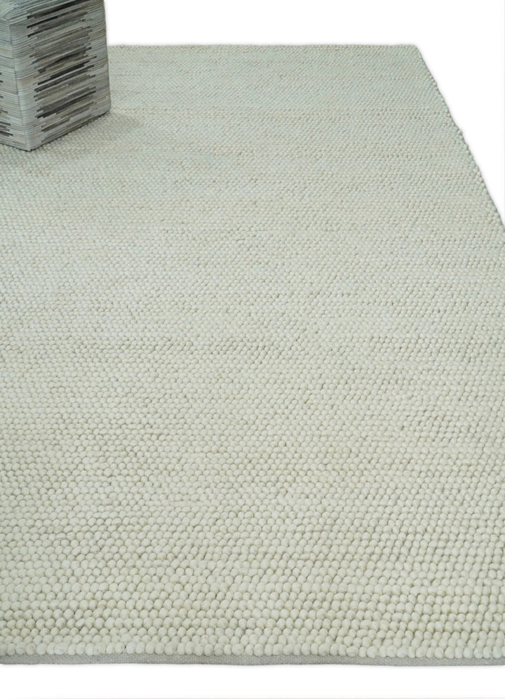 6x9 and 8x10 Solid Ivory Wool Blend Felted Chunky Hand Woven Area Rug | DOV1 - The Rug Decor