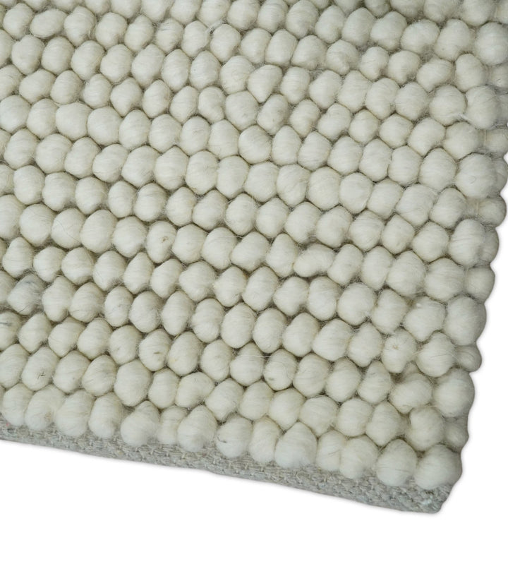 6x9 and 8x10 Solid Ivory Wool Blend Felted Chunky Hand Woven Area Rug | DOV1 - The Rug Decor
