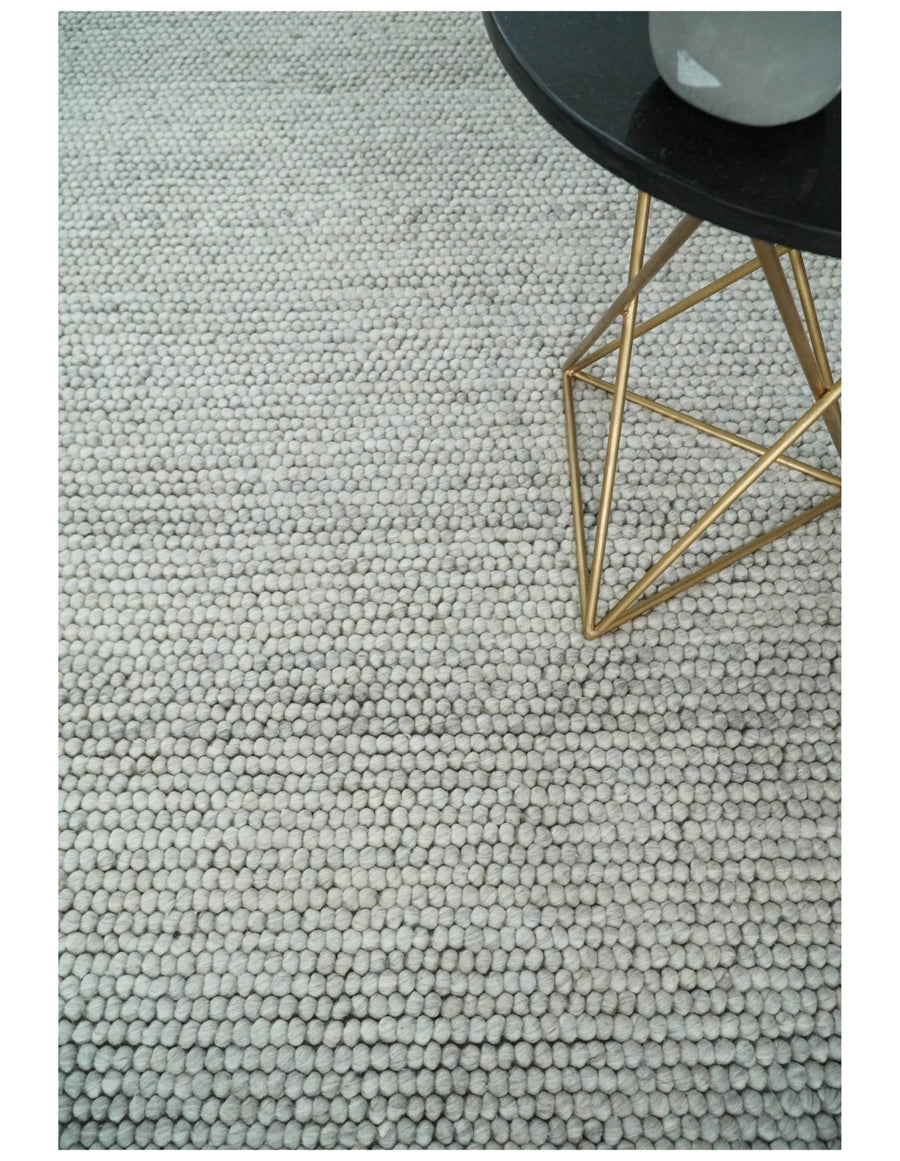6x9 and 8x10 Solid Silver Wool Blend Felted Chunky Hand Woven Area Rug | DOV4 - The Rug Decor