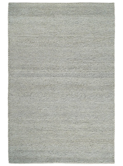 6x9 and 8x10 Solid Silver Wool Blend Felted Chunky Hand Woven Area Rug | DOV4 - The Rug Decor