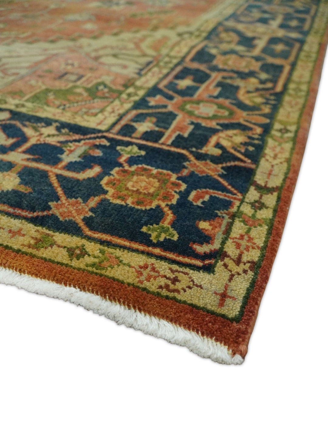 6x9 and 9x12 Red and Blue Antique Persian Heriz Serapi Hand knotted wool Area Rug | TRD752 - The Rug Decor