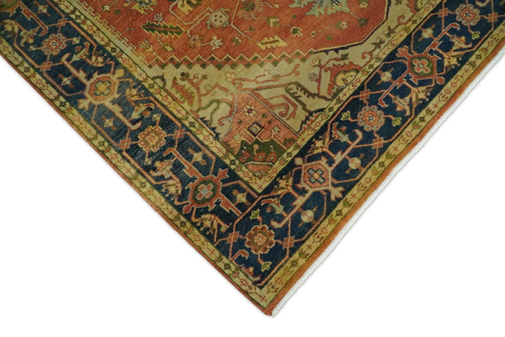 6x9 and 9x12 Red and Blue Antique Persian Heriz Serapi Hand knotted wool Area Rug | TRD752 - The Rug Decor
