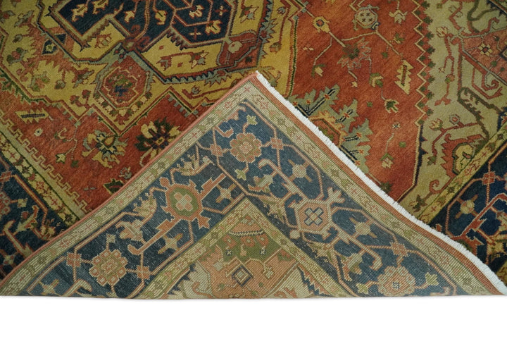 6x9 and 9x12 Red and Blue Antique Persian Heriz Serapi Hand knotted wool Area Rug | TRD752 - The Rug Decor