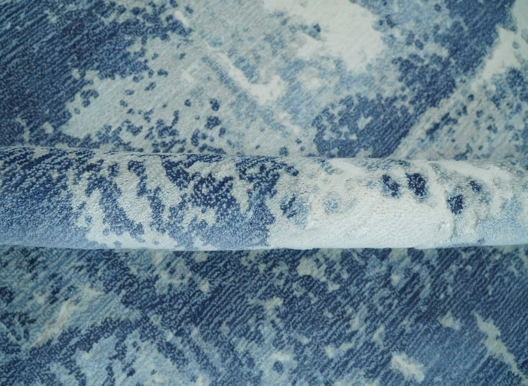 6x9 Blue, Ivory and Gray Modern Abstract Hand Loomed Blended wool and Art silk Area Rug - The Rug Decor