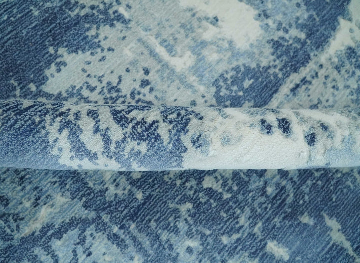 6x9 Blue, Ivory and Gray Modern Abstract Hand Loomed Blended wool and Art silk Area Rug - The Rug Decor