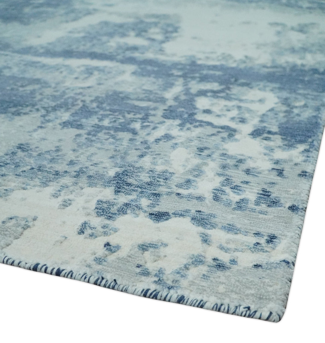 6x9 Blue, Ivory and Gray Modern Abstract Hand Loomed Blended wool and Art silk Area Rug - The Rug Decor