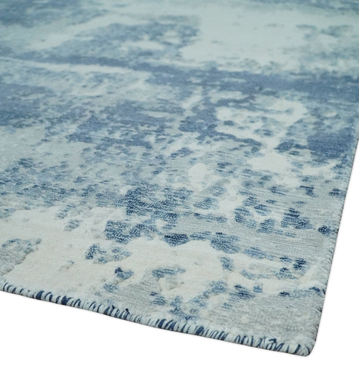 6x9 Blue, Ivory and Gray Modern Abstract Hand Loomed Blended wool and Art silk Area Rug - The Rug Decor