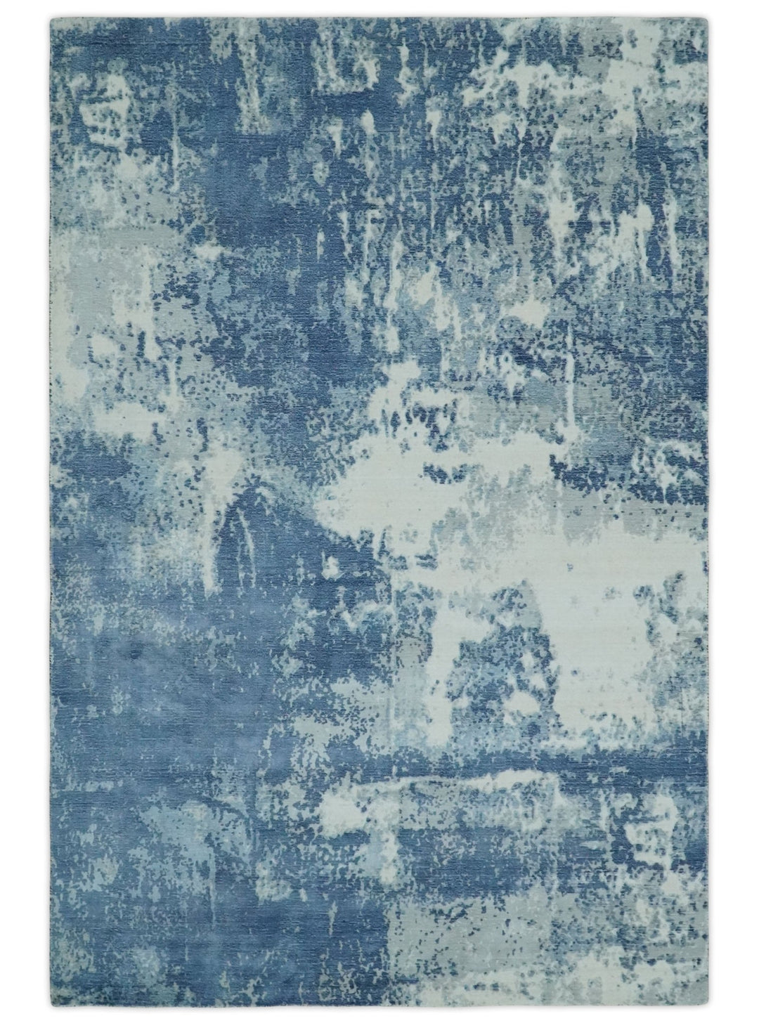 6x9 Blue, Ivory and Gray Modern Abstract Hand Loomed Blended wool and Art silk Area Rug - The Rug Decor