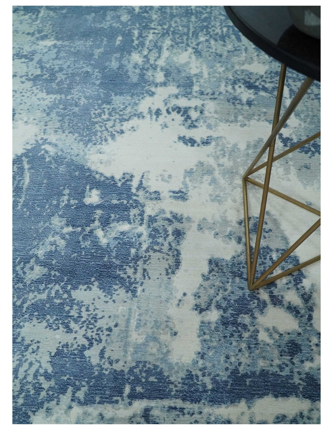 6x9 Blue, Ivory and Gray Modern Abstract Hand Loomed Blended wool and Art silk Area Rug - The Rug Decor