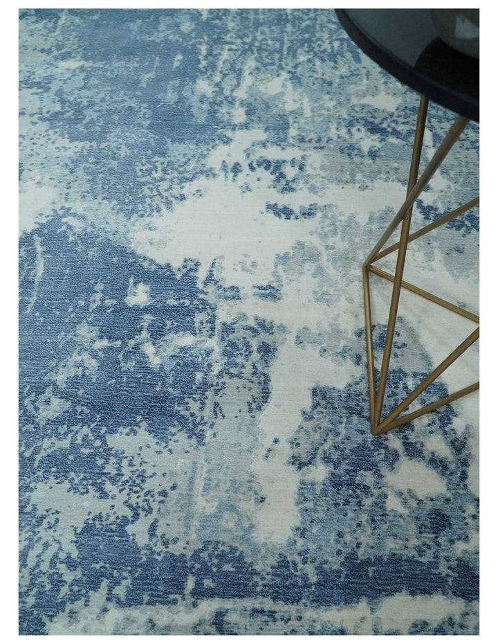 6x9 Blue, Ivory and Gray Modern Abstract Hand Loomed Blended wool and Art silk Area Rug - The Rug Decor