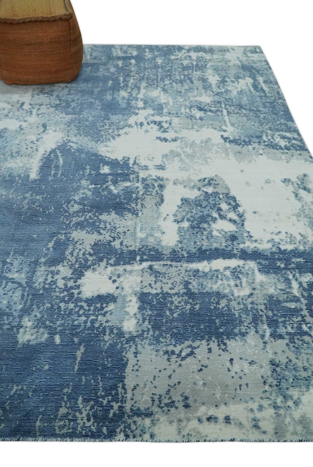 6x9 Blue, Ivory and Gray Modern Abstract Hand Loomed Blended wool and Art silk Area Rug - The Rug Decor