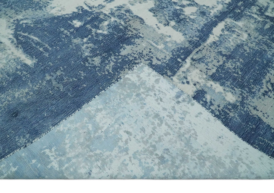 6x9 Blue, Ivory and Gray Modern Abstract Hand Loomed Blended wool and Art silk Area Rug - The Rug Decor