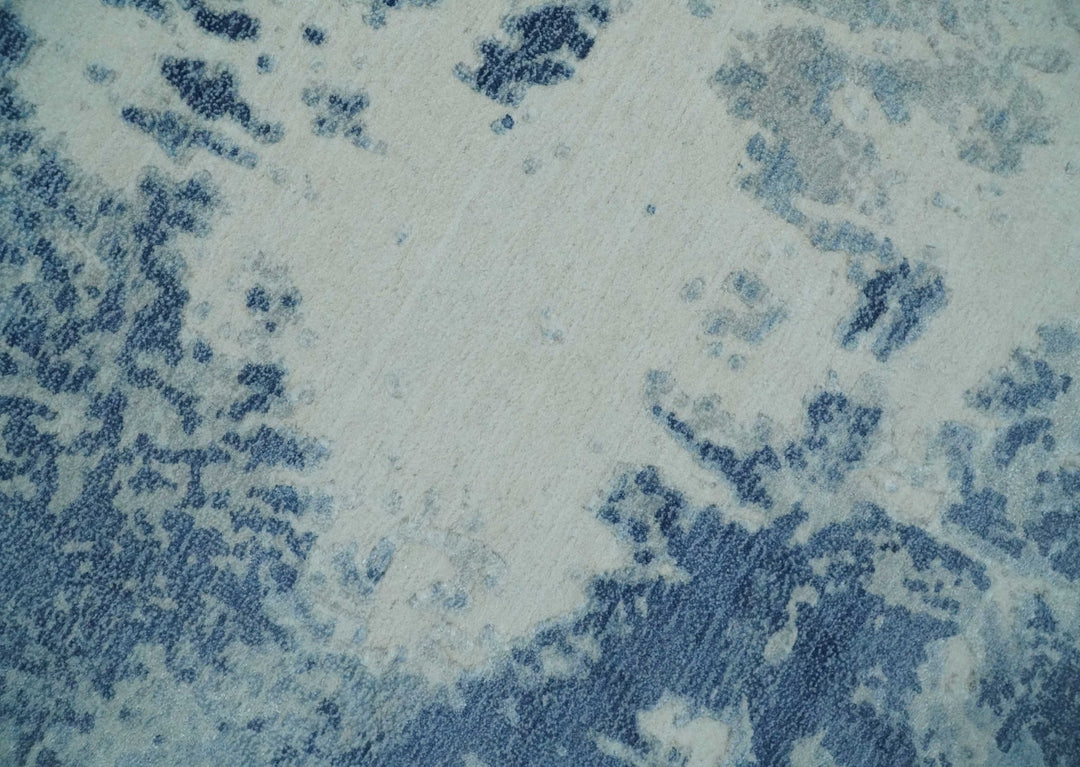 6x9 Blue, Ivory and Gray Modern Abstract Hand Loomed Blended wool and Art silk Area Rug - The Rug Decor