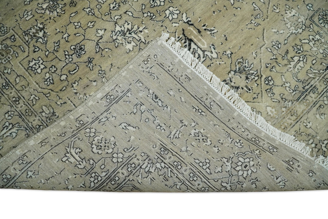 6x9 Fine Hand Knotted Beige and Black Traditional Vintage Persian Style Antique Wool Rug | AGR4 - The Rug Decor