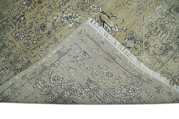 6x9 Fine Hand Knotted Beige and Black Traditional Vintage Persian Style Antique Wool Rug | AGR4 - The Rug Decor