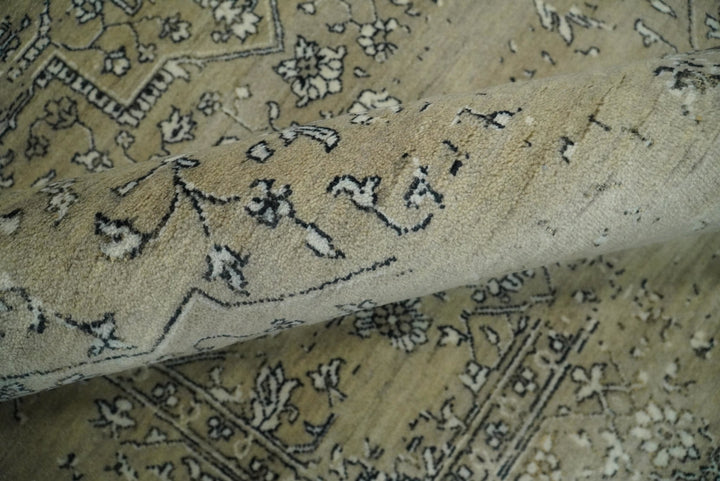 6x9 Fine Hand Knotted Beige and Black Traditional Vintage Persian Style Antique Wool Rug | AGR4 - The Rug Decor