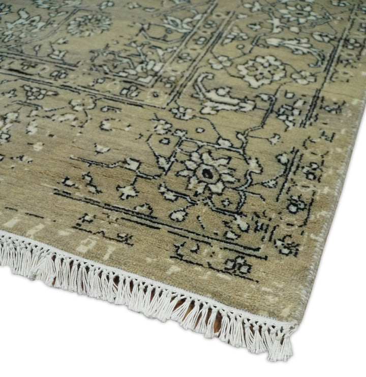 6x9 Fine Hand Knotted Beige and Black Traditional Vintage Persian Style Antique Wool Rug | AGR4 - The Rug Decor