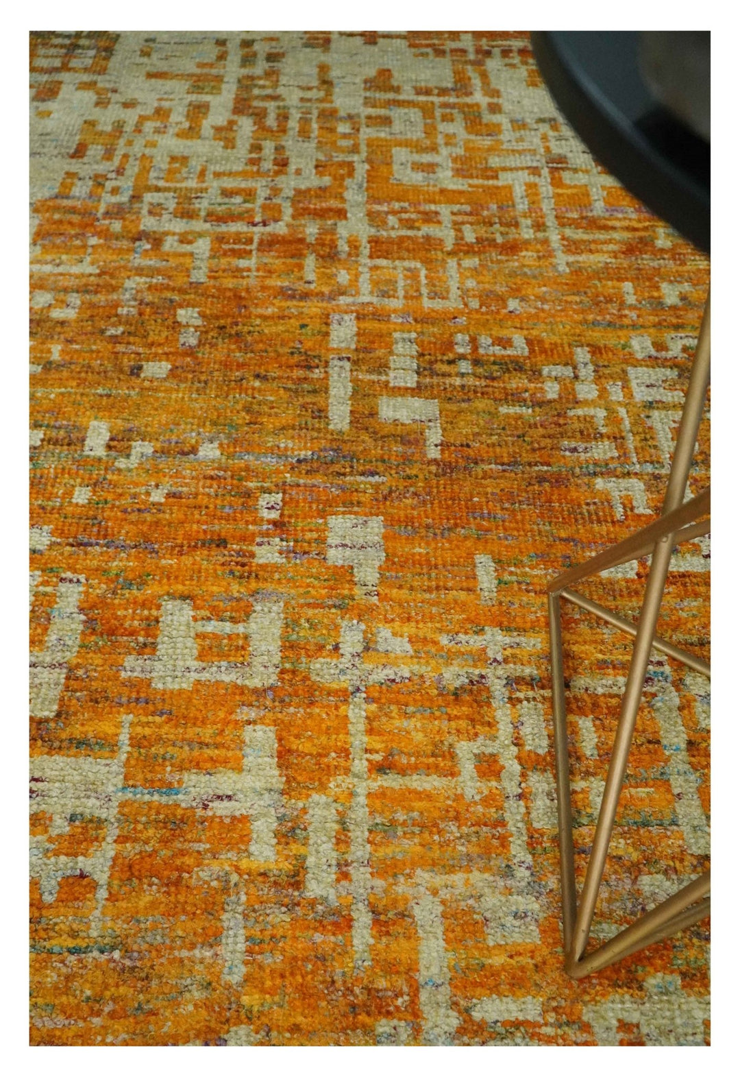 6x9 Gold and Ivory Modern Abstract Recycled wool Area Rug - The Rug Decor