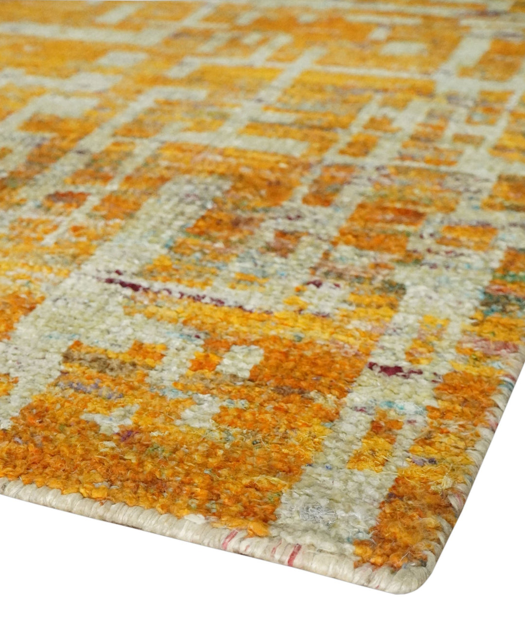 6x9 Gold and Ivory Modern Abstract Recycled wool Area Rug - The Rug Decor