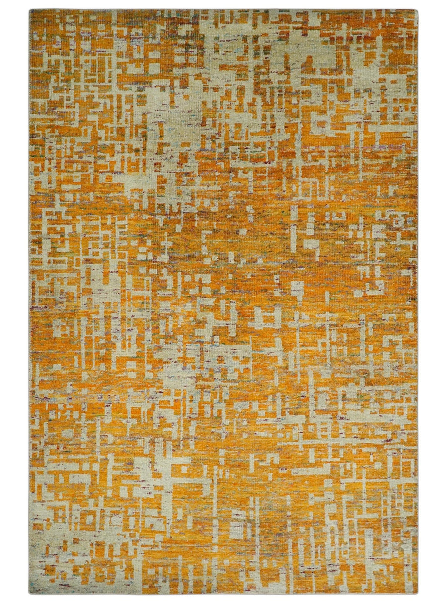6x9 Gold and Ivory Modern Abstract Recycled wool Area Rug - The Rug Decor