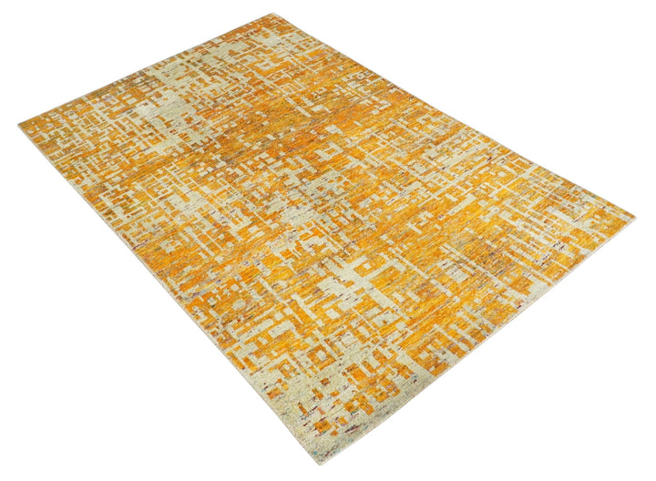 6x9 Gold and Ivory Modern Abstract Recycled wool Area Rug - The Rug Decor