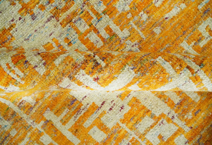 6x9 Gold and Ivory Modern Abstract Recycled wool Area Rug - The Rug Decor