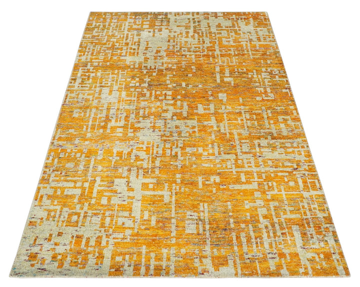 6x9 Gold and Ivory Modern Abstract Recycled wool Area Rug - The Rug Decor