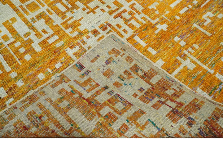 6x9 Gold, Ivory and rust Modern Abstract Recycled Silk Area Rug - The Rug Decor