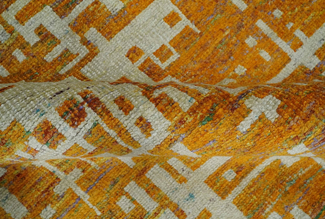 6x9 Gold, Ivory and rust Modern Abstract Recycled Silk Area Rug - The Rug Decor