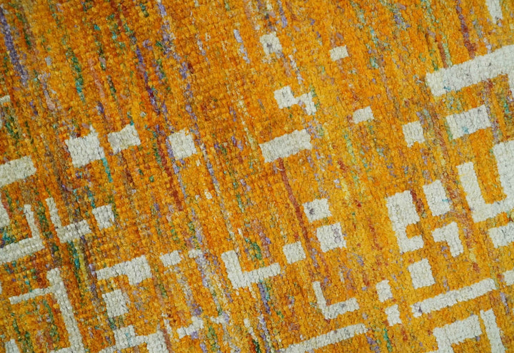 6x9 Gold, Ivory and rust Modern Abstract Recycled Silk Area Rug - The Rug Decor