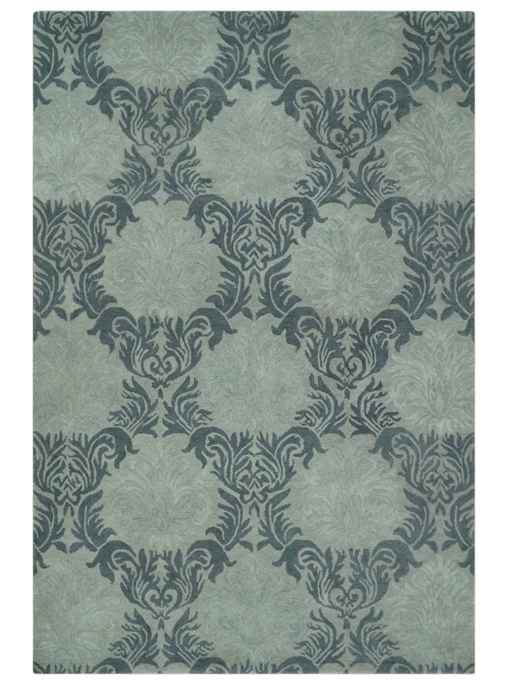 6x9 Gray and Charcoal Ikat Pattern Hand Tufted Wool Area Rug - The Rug Decor