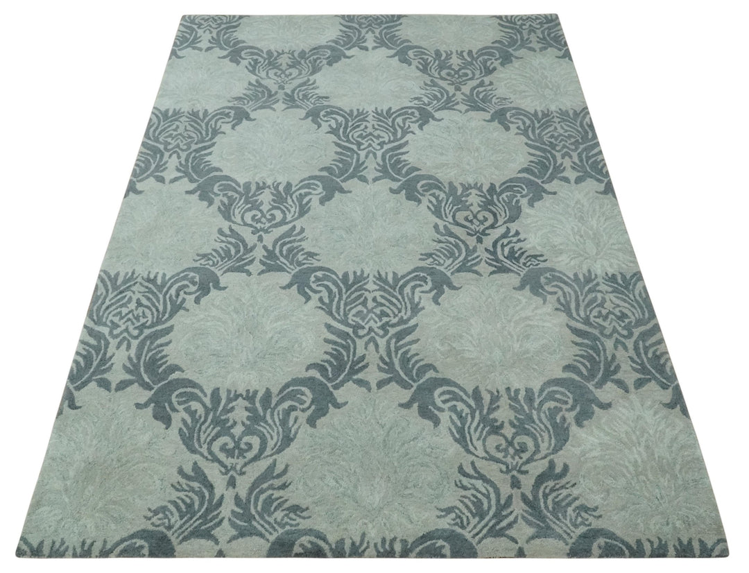 6x9 Gray and Charcoal Ikat Pattern Hand Tufted Wool Area Rug - The Rug Decor